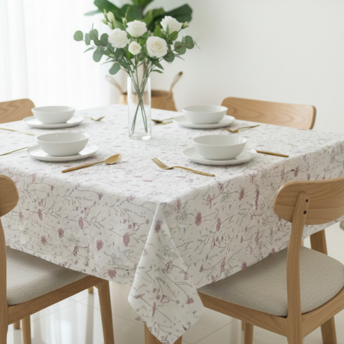 Blooms Whisper Table Cloth - 100% Cotton Subtle Floral Table Linen